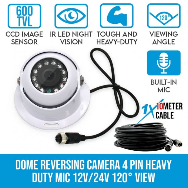 Reversing Camera 4 Pin Heavy Duty 12v/24v Car Truck Caravan 120 View