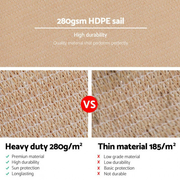 2.5x3m Shade Sail Sun Shadecloth 280gsm Sand Image 5