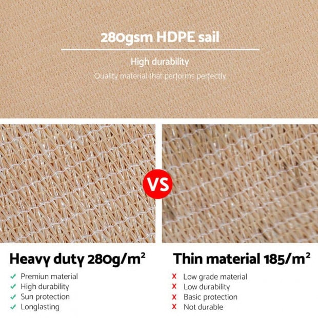 6x6m 280gsm Shade Sail Sun Shadecloth Canopy Square Image 5