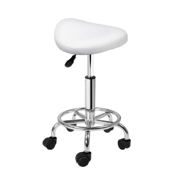 Saddle Salon Stool White PU Swivel Barber Hair Dress Hydraulic Lift