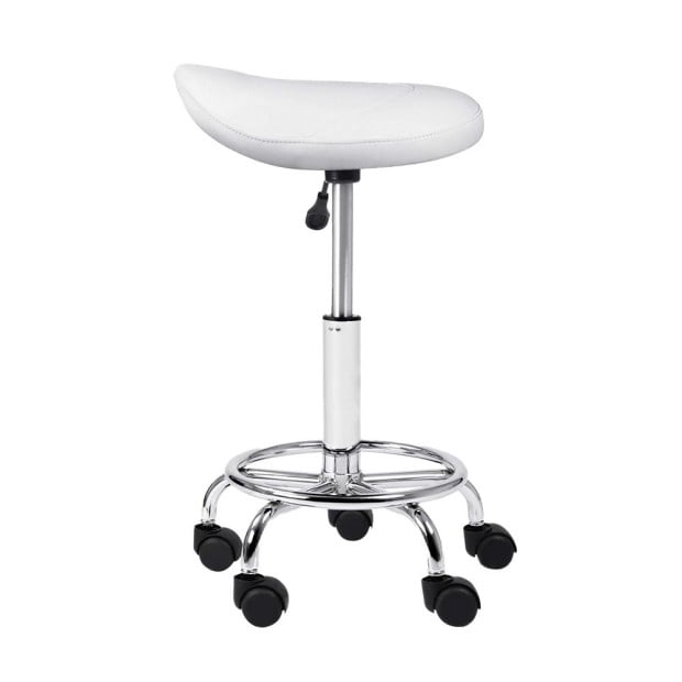 Saddle Salon Stool White PU Swivel Barber Hair Dress Hydraulic Lift Image 3