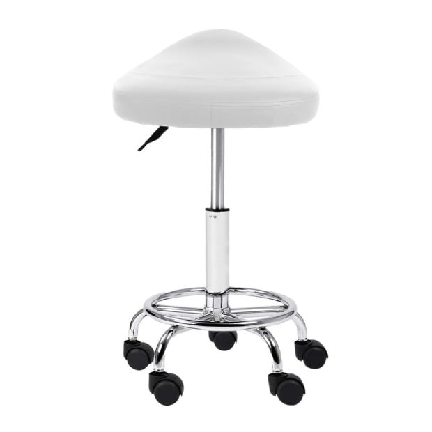 Saddle Salon Stool White PU Swivel Barber Hair Dress Hydraulic Lift Image 4