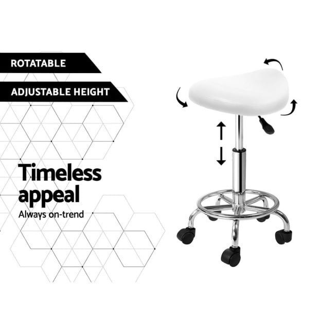 Saddle Salon Stool White PU Swivel Barber Hair Dress Hydraulic Lift Image 5