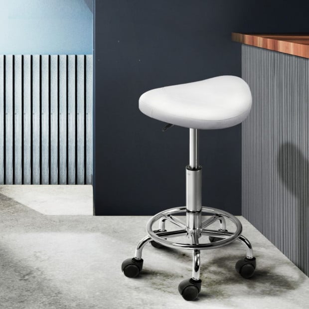 Saddle Salon Stool White PU Swivel Barber Hair Dress Hydraulic Lift Image 8