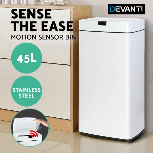 45L Sensor Rubbish Bin White Image 3