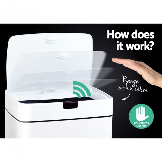 45L Sensor Rubbish Bin White Image 4