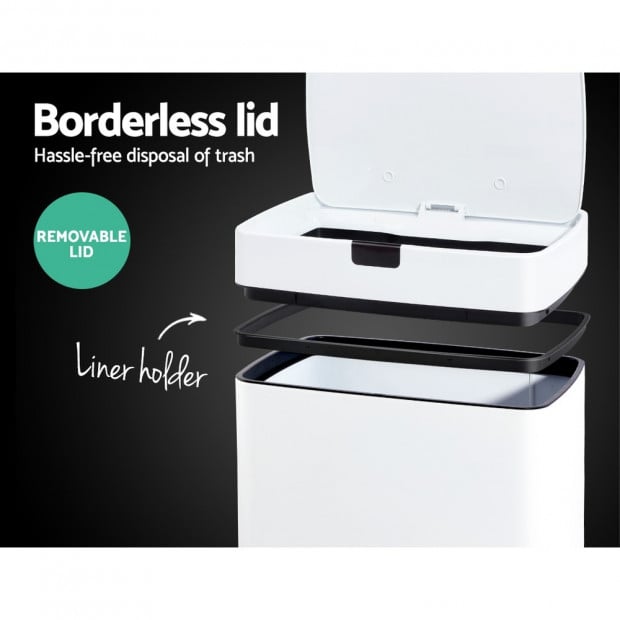 45L Sensor Rubbish Bin White Image 5