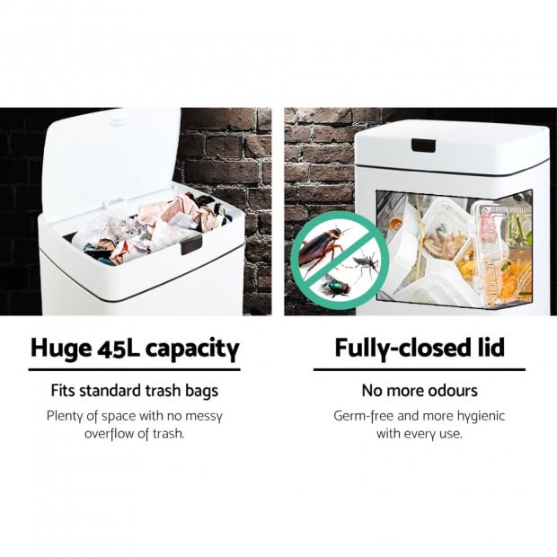 45L Sensor Rubbish Bin White Image 7