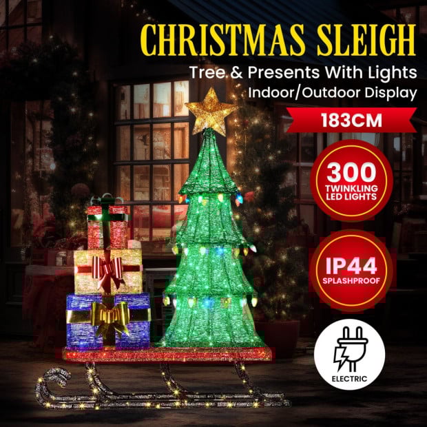 Christmas Display Sled with Tree and Presents - 183cm