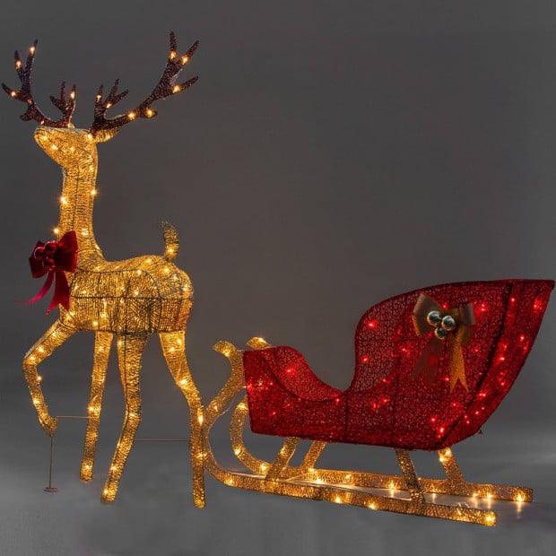 Christmas Reindeer with Red Sleigh and Lights Indoor/Outdoor 205cm Image 2