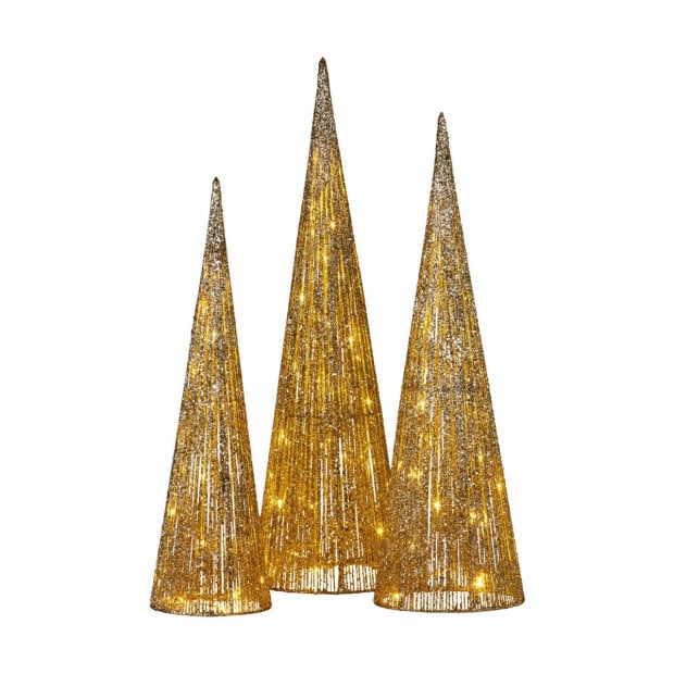 Christabell Pre-Lit Gold Cone Christmas Trees Set of 3 with Warm White LED Lights Image 2