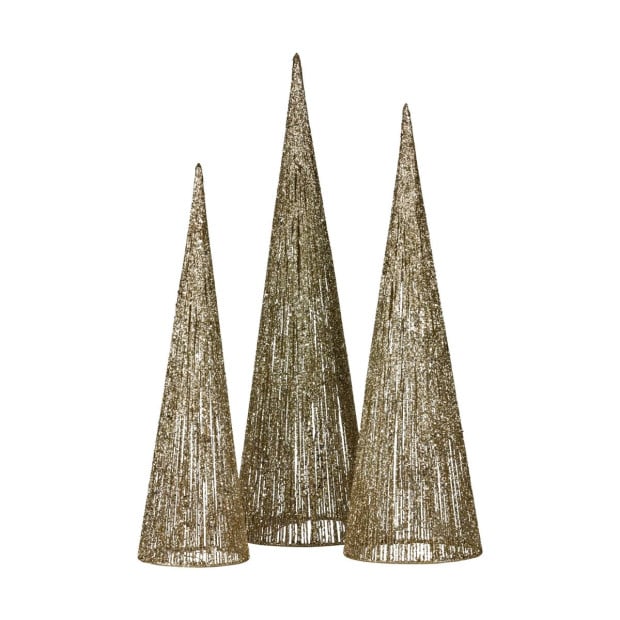 Christabell Pre-Lit Gold Cone Christmas Trees Set of 3 with Warm White LED Lights Image 5