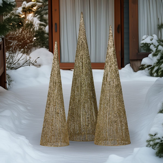Christabell Pre-Lit Gold Cone Christmas Trees Set of 3 with Warm White LED Lights Image 6