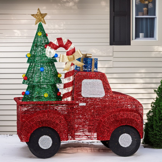 Christabelle 145cm Sparkling Christmas Tree Truck Display Glitter String LED Lights Red Image 6