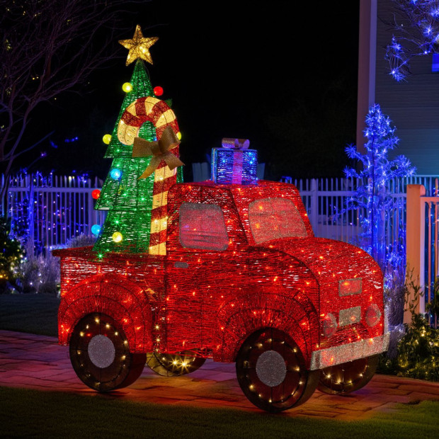 Christabelle 145cm Sparkling Christmas Tree Truck Display Glitter String LED Lights Red Image 7
