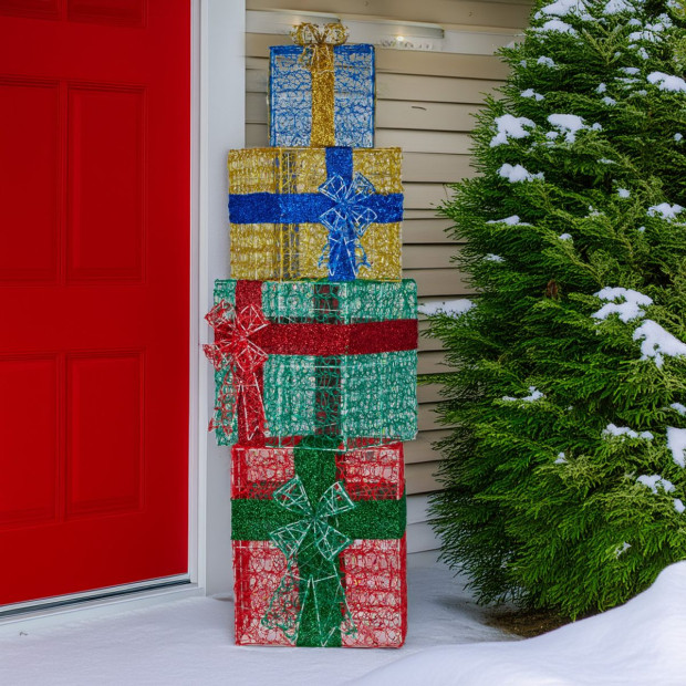 Christabelle 190cm 4-Piece Gift Stack Box Christmas Decoration Bows LED Lights Xmas Display Image 6