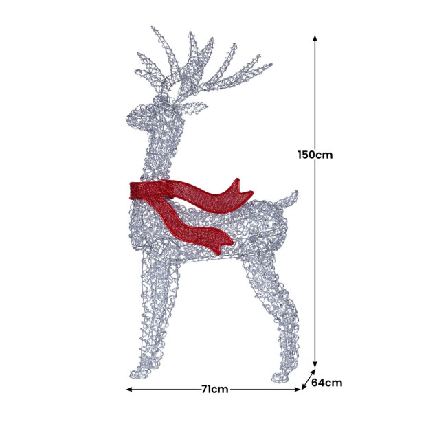 Christabelle 150cm Christmas Reindeer Display LED Lights Red Bow Aluminium Frame Xmas Decor Image 3