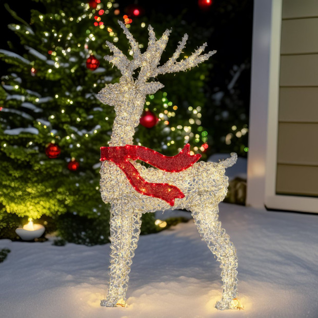 Christabelle 150cm Christmas Reindeer Display LED Lights Red Bow Aluminium Frame Xmas Decor Image 7