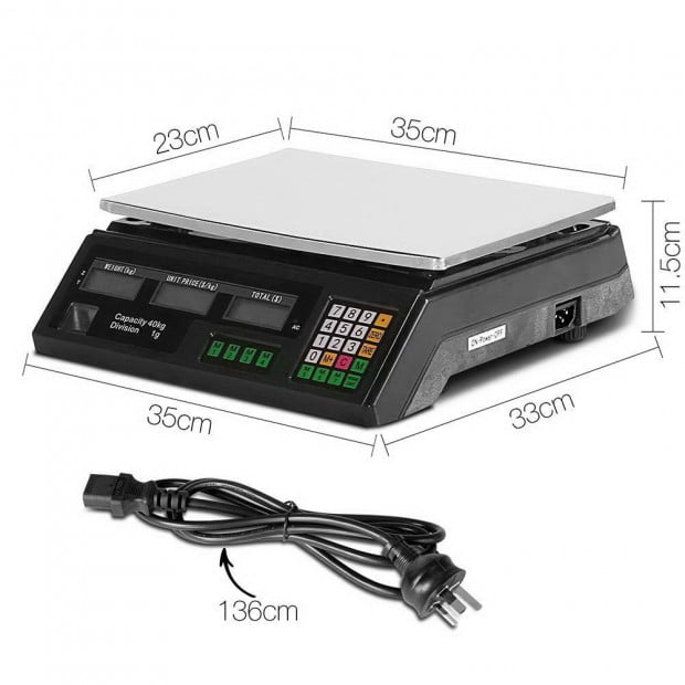40KG Digital Kitchen Scale Electronic Scales Shop Market Commercial Black Image 2
