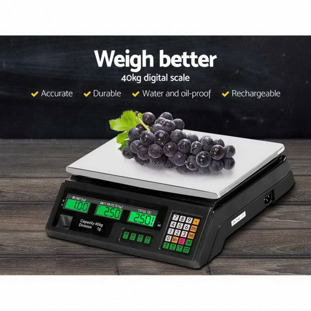 40KG Digital Kitchen Scale Electronic Scales Shop Market Commercial Black Image 3