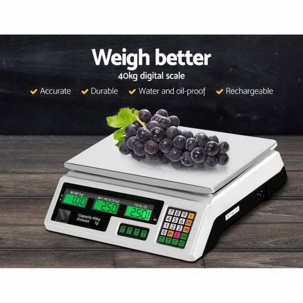 40KG Digital Kitchen Scale Electronic Scales Shop Market Commercial White Image 3