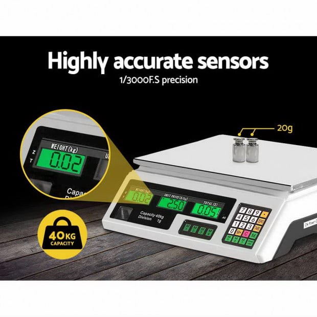 40KG Digital Kitchen Scale Electronic Scales Shop Market Commercial White Image 5
