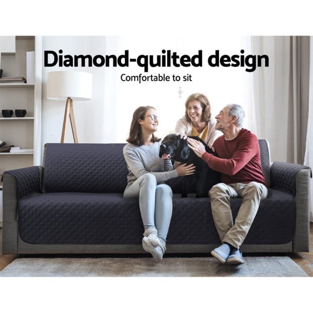 Sofa Cover Quilted Couch 100% Water Resistant 4 Seater Dark Grey Image 3