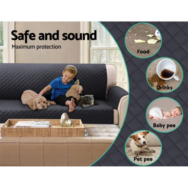 Sofa Cover Quilted Couch 100% Water Resistant 4 Seater Dark Grey Image 5