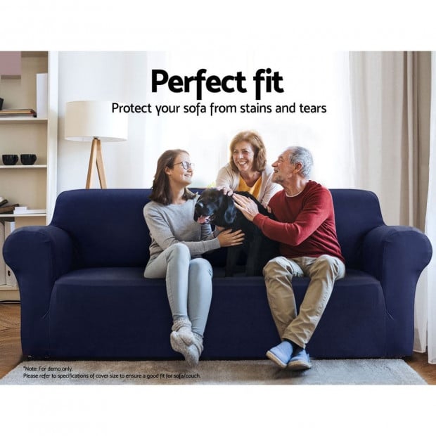 Sofa Cover Elastic Stretchable Couch Covers Navy 3 Seater Image 3