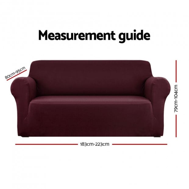 Sofa Cover Elastic Stretchable Couch Covers Burgundy 3 Seater Image 2