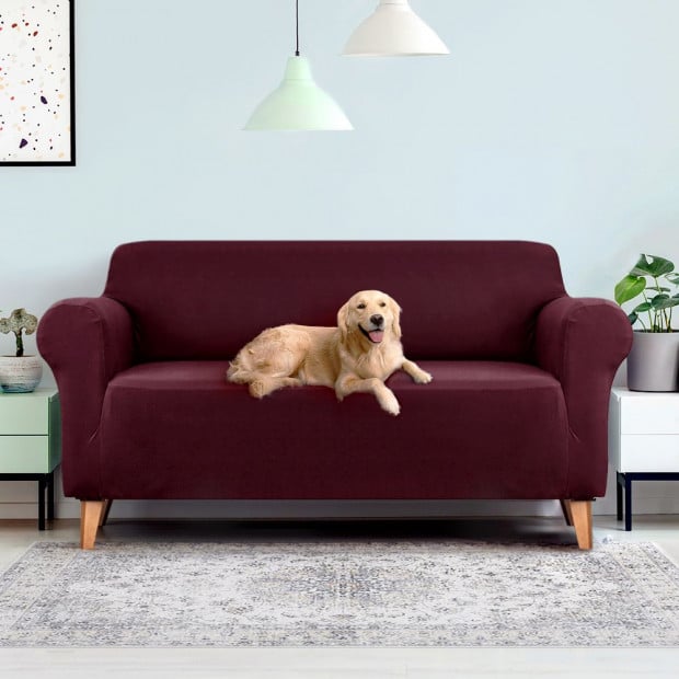Sofa Cover Elastic Stretchable Couch Covers Burgundy 3 Seater Image 7