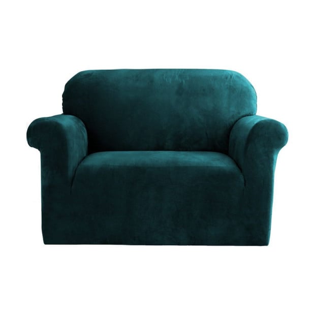 Velvet Sofa Cover Plush Couch Lounge Slipcover 1 Seater Agate Green