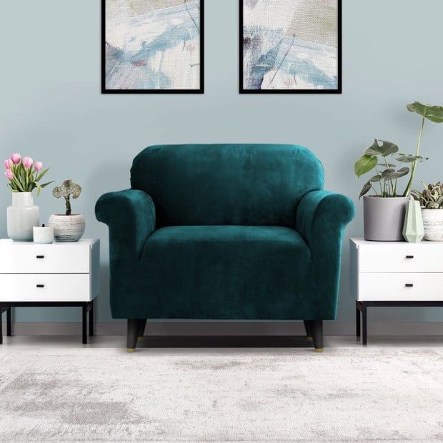 Velvet Sofa Cover Plush Couch Lounge Slipcover 1 Seater Agate Green Image 8