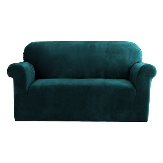 Velvet Sofa Cover Plush Couch Lounge Slipcover 2 Seater Agate Green
