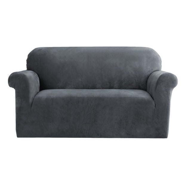 Velvet Sofa Cover Plush Couch Cover Lounge Slipcover 2 Seater Grey
