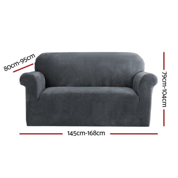 Velvet Sofa Cover Plush Couch Cover Lounge Slipcover 2 Seater Grey Image 2