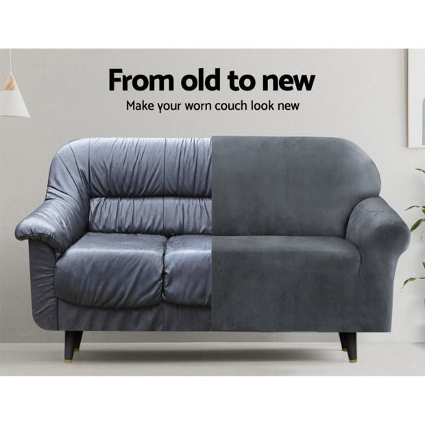 Velvet Sofa Cover Plush Couch Cover Lounge Slipcover 2 Seater Grey Image 4