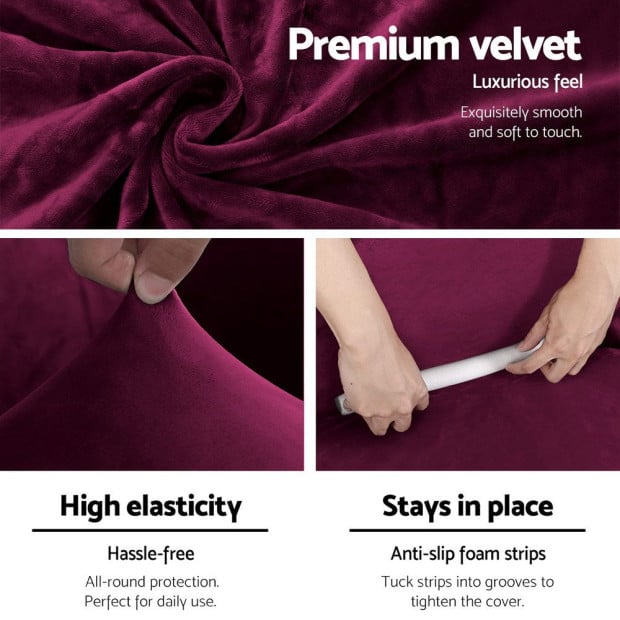 Velvet Sofa Cover Plush Couch Cover Lounge Slipcover 2 Seater Ruby Red Image 3