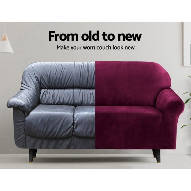 Velvet Sofa Cover Plush Couch Cover Lounge Slipcover 2 Seater Ruby Red Image 4