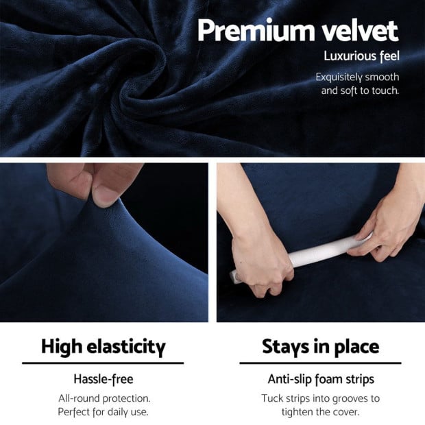 Velvet Sofa Cover Plush Couch Cover Lounge Slipcover 2 Seater Sapphire Image 3