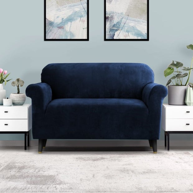Velvet Sofa Cover Plush Couch Cover Lounge Slipcover 2 Seater Sapphire Image 8