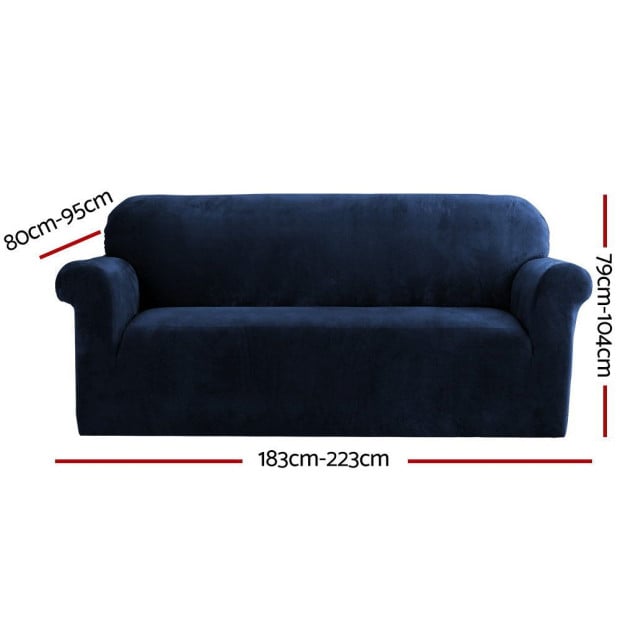 Velvet Sofa Cover Plush Couch Cover Lounge Slipcover 3 Seater Sapphire Image 2