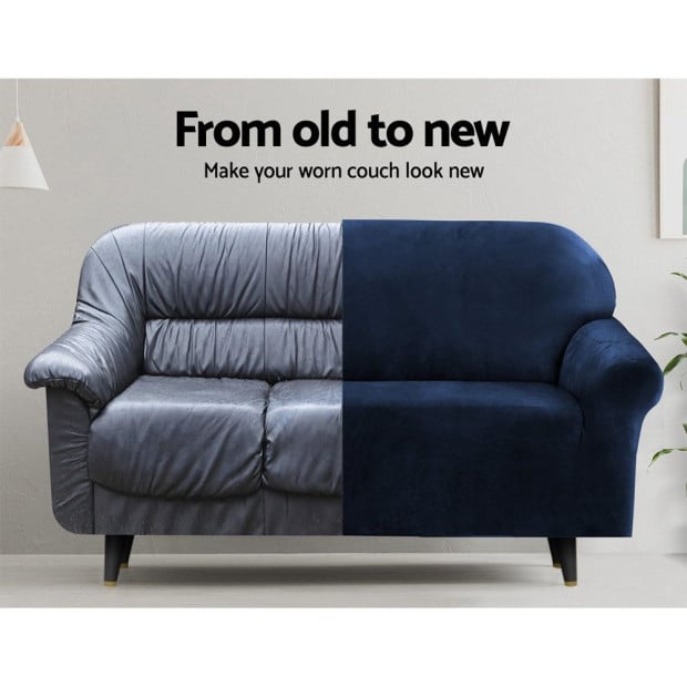 Velvet Sofa Cover Plush Couch Cover Lounge Slipcover 3 Seater Sapphire Image 4