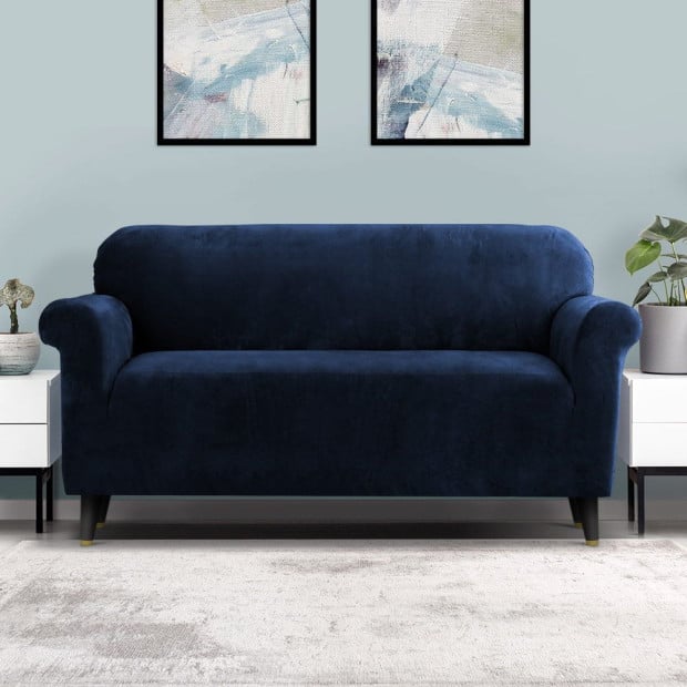 Velvet Sofa Cover Plush Couch Cover Lounge Slipcover 3 Seater Sapphire Image 8