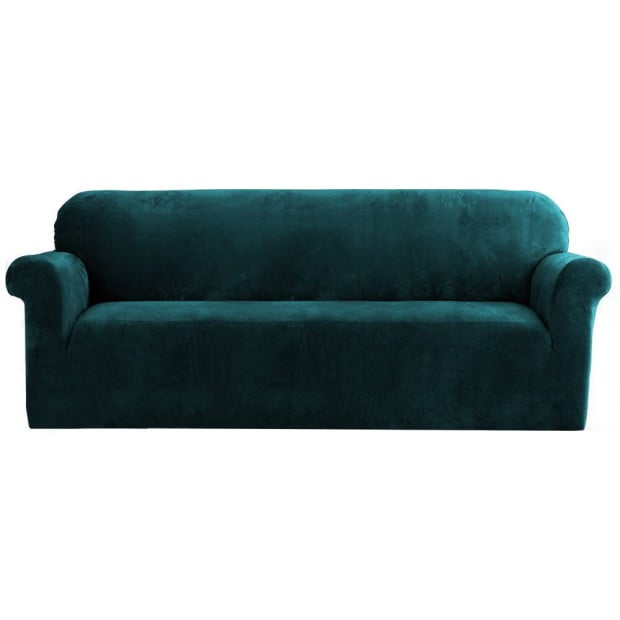 Velvet Sofa Cover Plush Couch Lounge Slipcover 4 Seater Agate Green