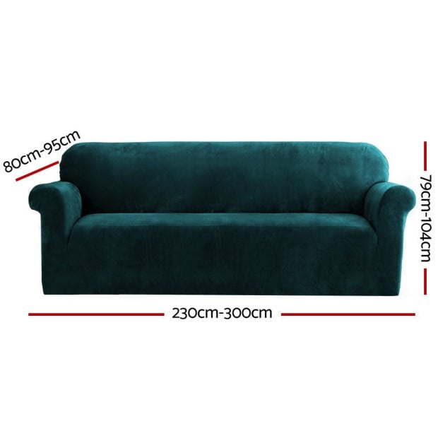 Velvet Sofa Cover Plush Couch Lounge Slipcover 4 Seater Agate Green Image 2