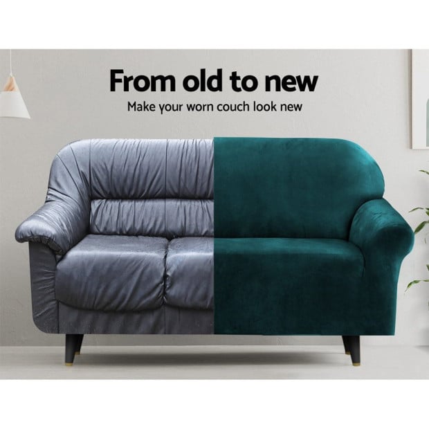 Velvet Sofa Cover Plush Couch Lounge Slipcover 4 Seater Agate Green Image 4