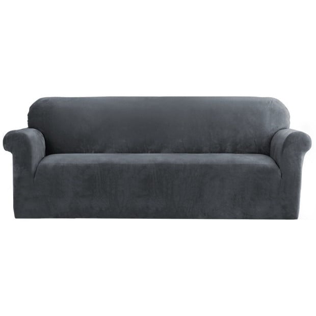 Velvet Sofa Cover Plush Couch Cover Lounge Slipcover 4 Seater Grey