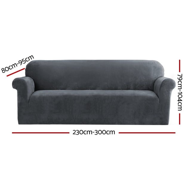 Velvet Sofa Cover Plush Couch Cover Lounge Slipcover 4 Seater Grey Image 2