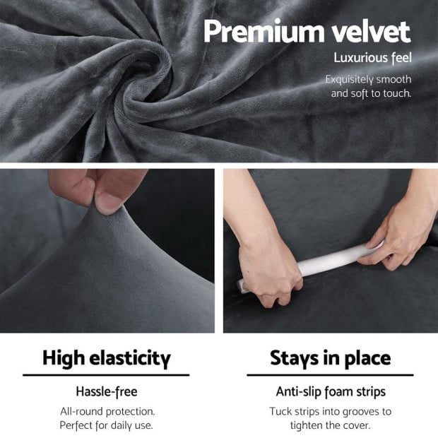 Velvet Sofa Cover Plush Couch Cover Lounge Slipcover 4 Seater Grey Image 3